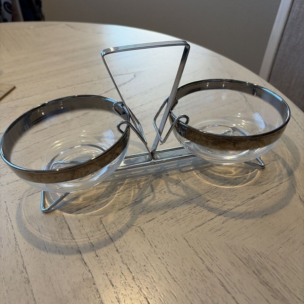Silver Fade Glass Condiment/Server Set with Metal Caddy MCM